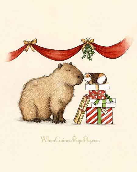 Capybara & Guinea Pig under the Mistletoe ~ Etsy Seller: When Guinea Pigs Fly