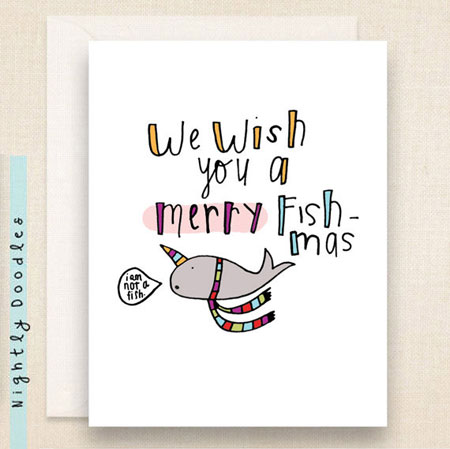 Narwhal Holiday Card ~ Etsy Seller: Nightly Doodles