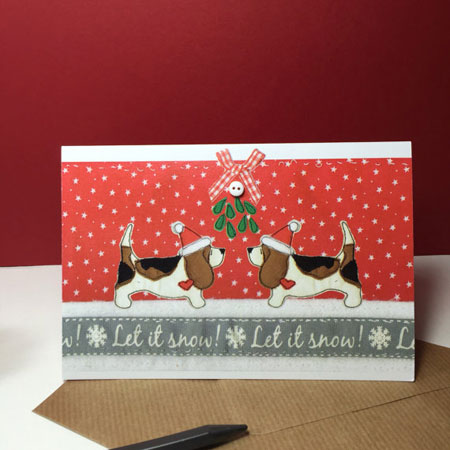 Bassets Under the Mistletoe Card