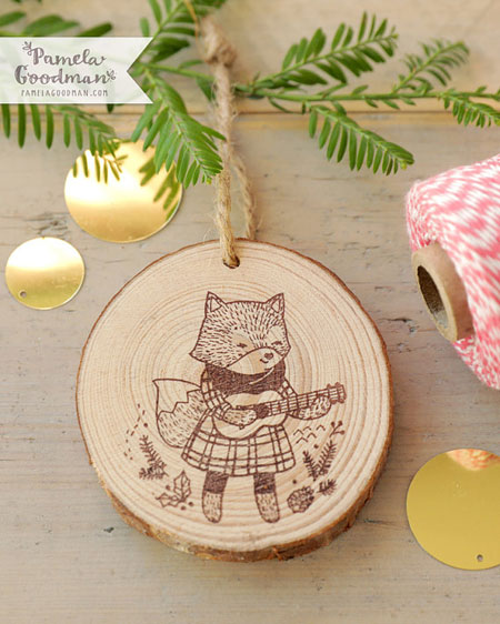 Wooden Fox & Guitar Ornament