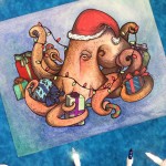 Gift Giving Holiday Octopus Watercolour Painting