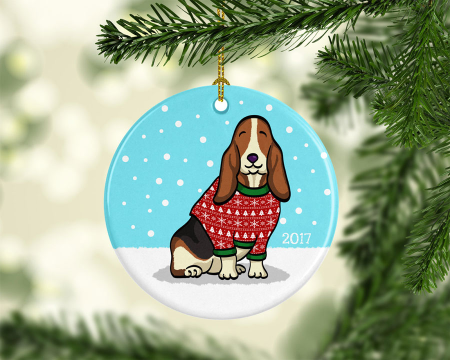 Ugly Sweater Basset Hound Ornament