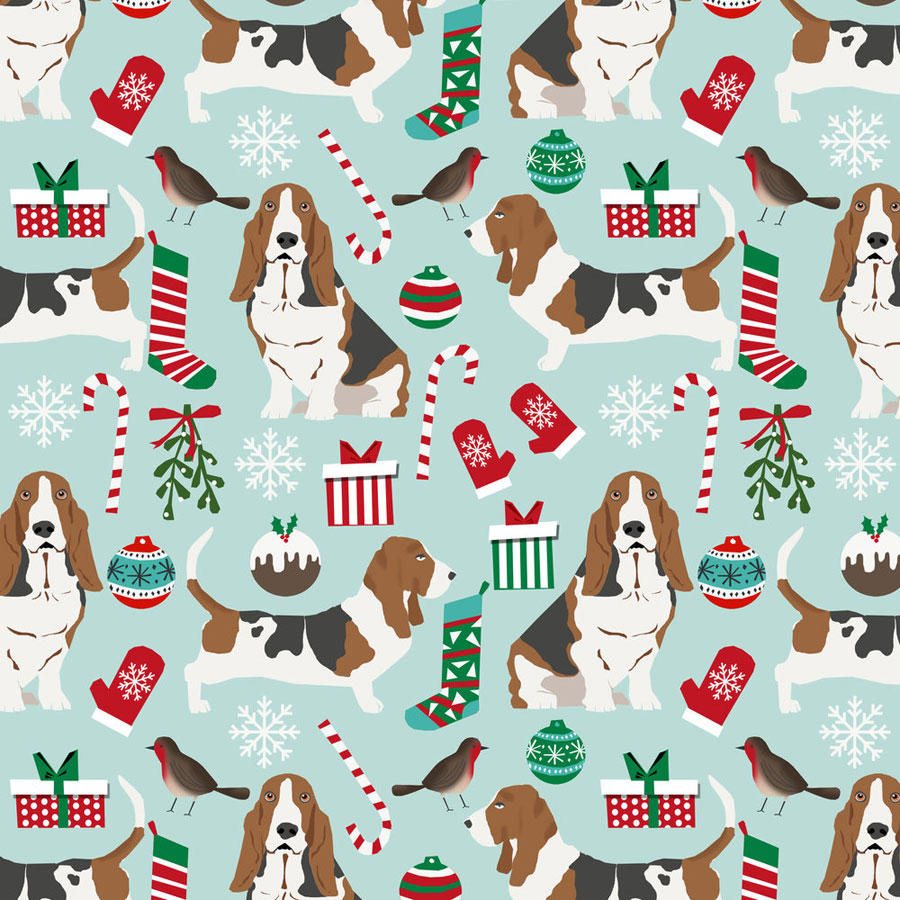 Christmas Basset Hound Fabric