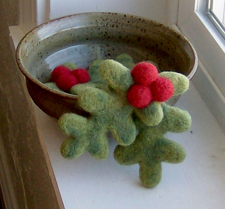 Felted Holly Berry Brooch