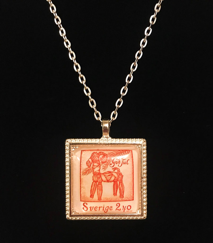 Swedish Christmas Postage Stamp Necklace