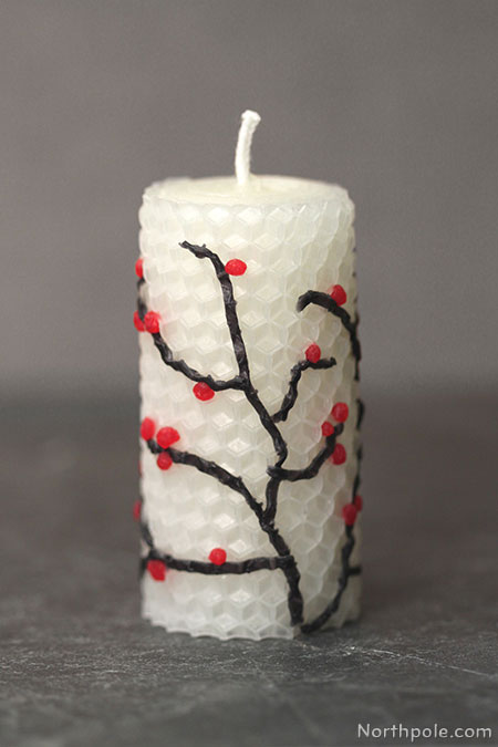 Surprisingly Simple Embellished Beeswax Candles: Winter Branches & Red Berries