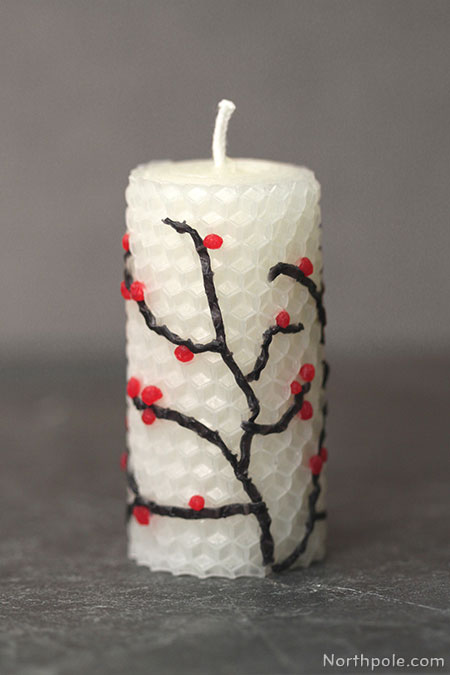 Winter Branches & Red Berries Surprisingly Simple Embellished Beeswax Candles: Winter Branches & Red Berries