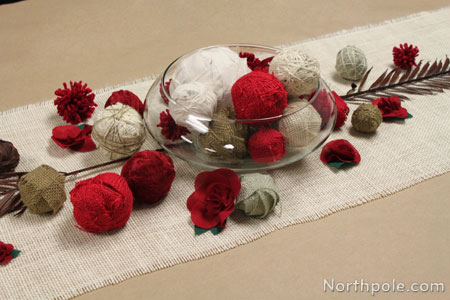Rustic fabric & burlap ball centerpiece