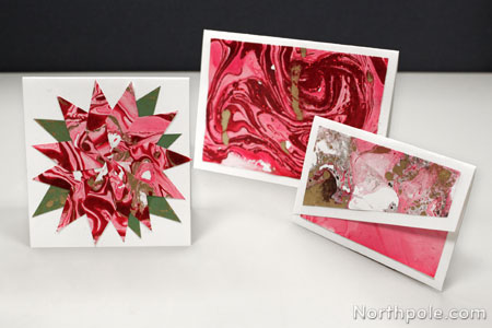 Holiday cards made with marbled paper