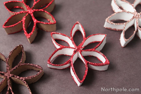 Glitter Poinsettias Made from Paper Rolls