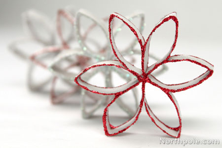 Glitter Poinsettias Made from Paper Rolls