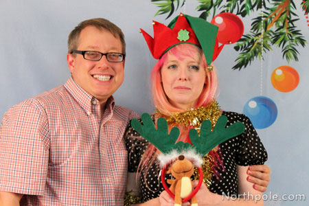 Raymond wearing big reindeer antlers