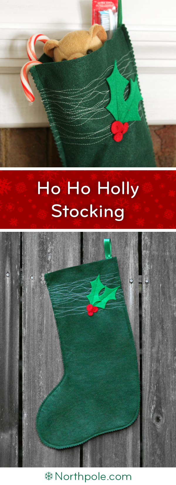 Ho Ho Holly Stocking • Northpole.com Craft Cottage