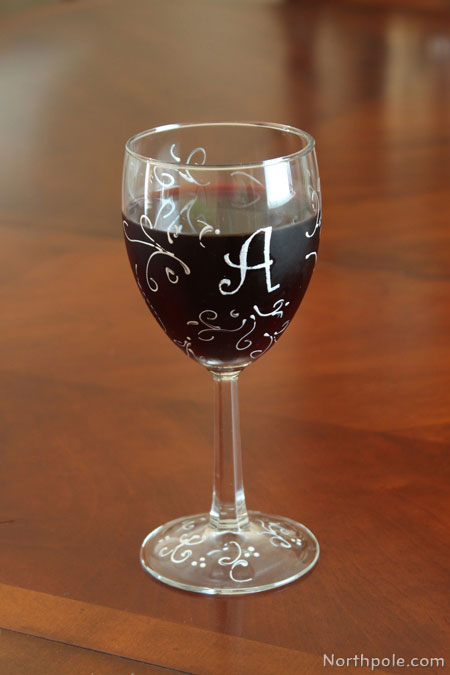 Set of 4 monogram Glitter wine glasses